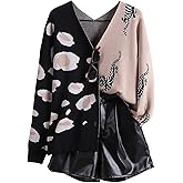 FUVYKOL Leopard Cardigan for Women Tiger Print Button Down Color Block V Neck Sweaters Long Sleeve Lightweight Outwear