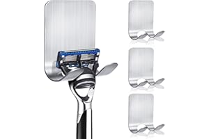 KOFANI Razor Holder for Shower, 4 Pack Stainless Steel Razor Holder Hooks, Waterproof Self-Adhesive Shaver Holder Hanger Hooks for Bathroom Kitchen to Organize Loofah Robe Towel Plug Coat