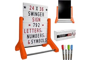 EXCELLO GLOBAL PRODUCTS Swinging Changeable Message Sidewalk Sign: 24" x 36" with 792 Pre-Cut Double Sided Letter, Storage Box, Black Sign Board & 4 Liquid Chalkboard Letter Board, Orange Color Legs