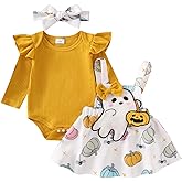 Giraropa Baby Girl Halloween Outfit My First Halloween Ruffle Romper Pumpkin Suspender Overalls Dress Newborn Skirt Sets