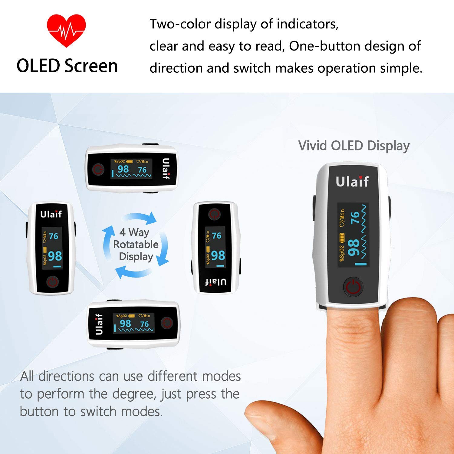 ULAIF Fingertip Pulse Oximeter With OLED Display Portable Oximetry