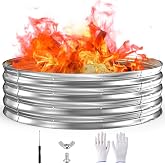 60 Inch Fire Pit Ring 5FT Galvanized Steel, Wood Burning&amp;Outdoor Fireplace | 12" Raised Heavy Duty Frie Pit Heat Resistant Campfire Ring with Spark Guard, for Outdoor Backyard, Patio &amp; Camping Use