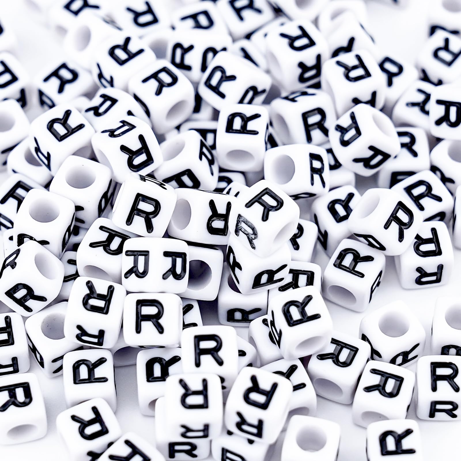 Photo 1 of Sunrica 500Pcs White Square Letter Beads R 6X6mm Individual Cube Alphabet Beads for Friendship Bracelets Making
