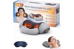 Artuvate 3-in-1 Neck Massager Pillow with Heat & Traction, Ergonomic Memory Foam Neck and Shoulder Massager, for Relief, Back
