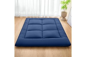 MASVIS Japanese Futon Mattress,Floor Mattress Thicken Sleeping Mattress Foldable & Portable Roll up Camping Mattress,Navy,Full