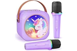 MICQUTR Mini Karaoke Machine with 2 Wireless Microphones,Gift for 3-12 Years Old, 2026 Best Christmas Birthday Toy for Girls Boys Party (Purple)