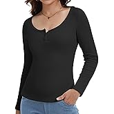 DEICAEVO Women's Long Sleeve Waffle Knit Shirts,Crewneck Button Down Henley Tops,Casual Waffle Top Fall Winter Outfits
