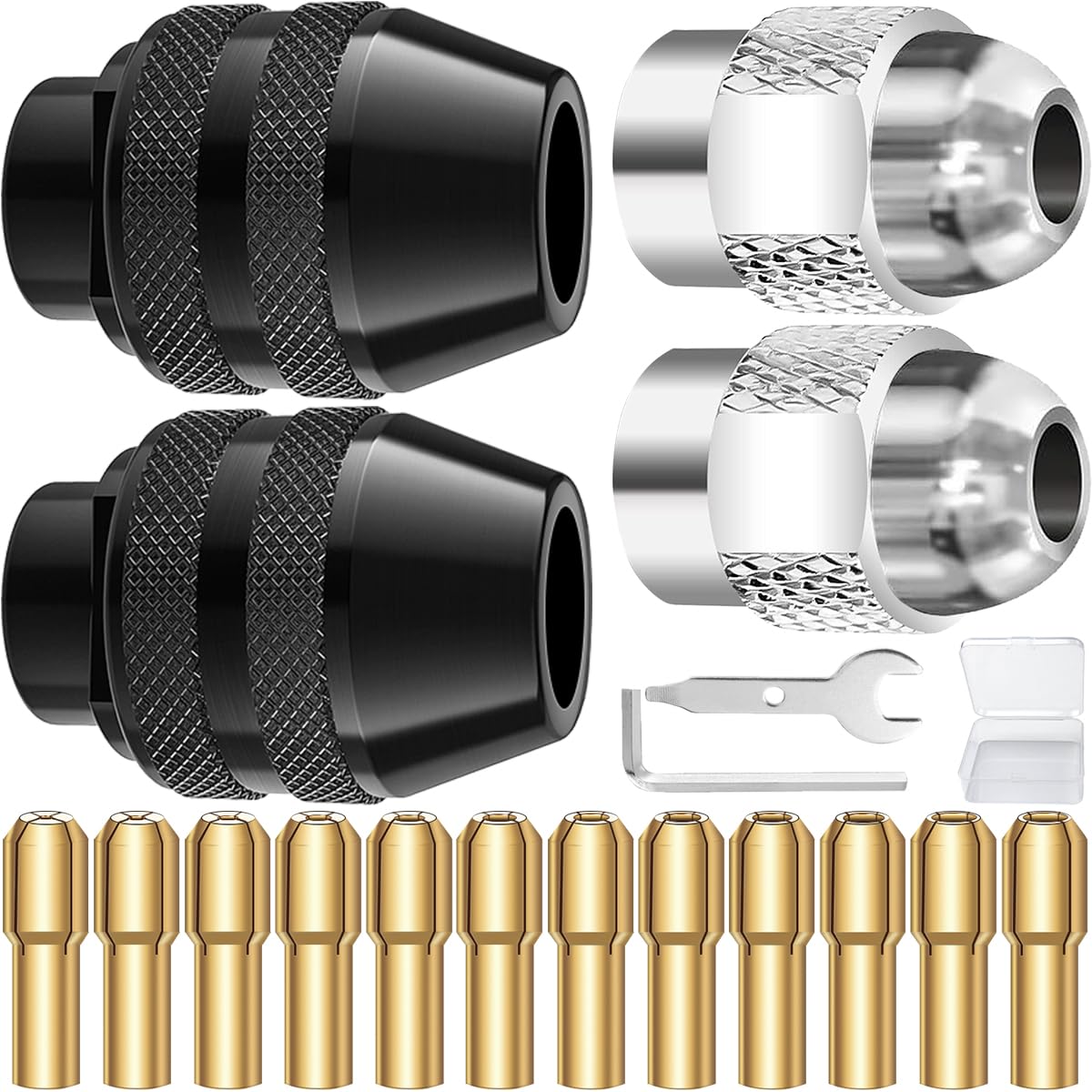 EATBALE 4486 Multi Chuck Set Accessories, M7 Drill Chuck, Brass Collets Electric Drill Bit 0.8-3.2mm, 4485 Metal Nut, Keyless Quick Change Chuck Rotary Tool for Dremel 7700 3000 4000 8200 (16 Pcs)