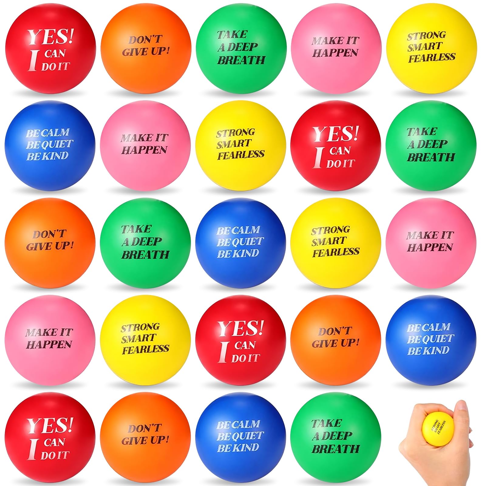 Stress Balls, 24Pcs Motivational Foam Ball Squeeze Ball for Kids and Adults Stress Relief for Adhd Autism Home Office School Age 3+ Gift (6 Color)