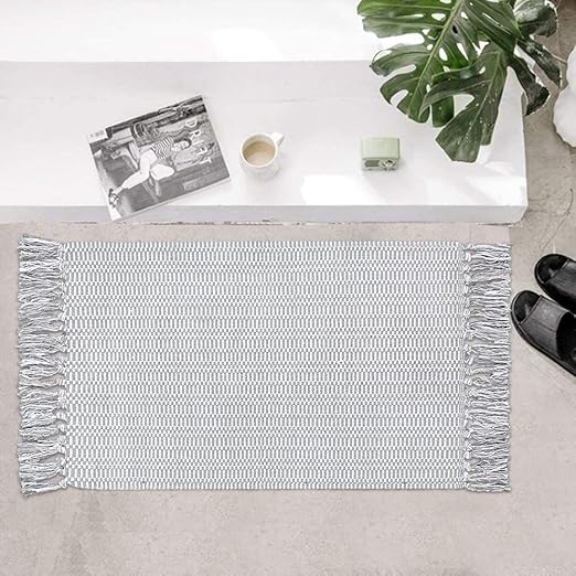 Amazon Com Boho Small Bathroom Rugs Tassel Cotton Woven Kitchen Rug Bath Mat Gray Farmhouse Gray Washable Fringe Cute Bedroom Entry Door Way Modern Rug 2 X3 Kitchen Dining