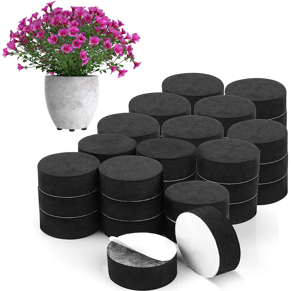 48 Pcs Pot Feet Natural Flower Pot Feet Garden Pot Feet Outdoor Invisible Plant Pot Risers Pad Plant Pot Feet With Adhesive(Round-Black)