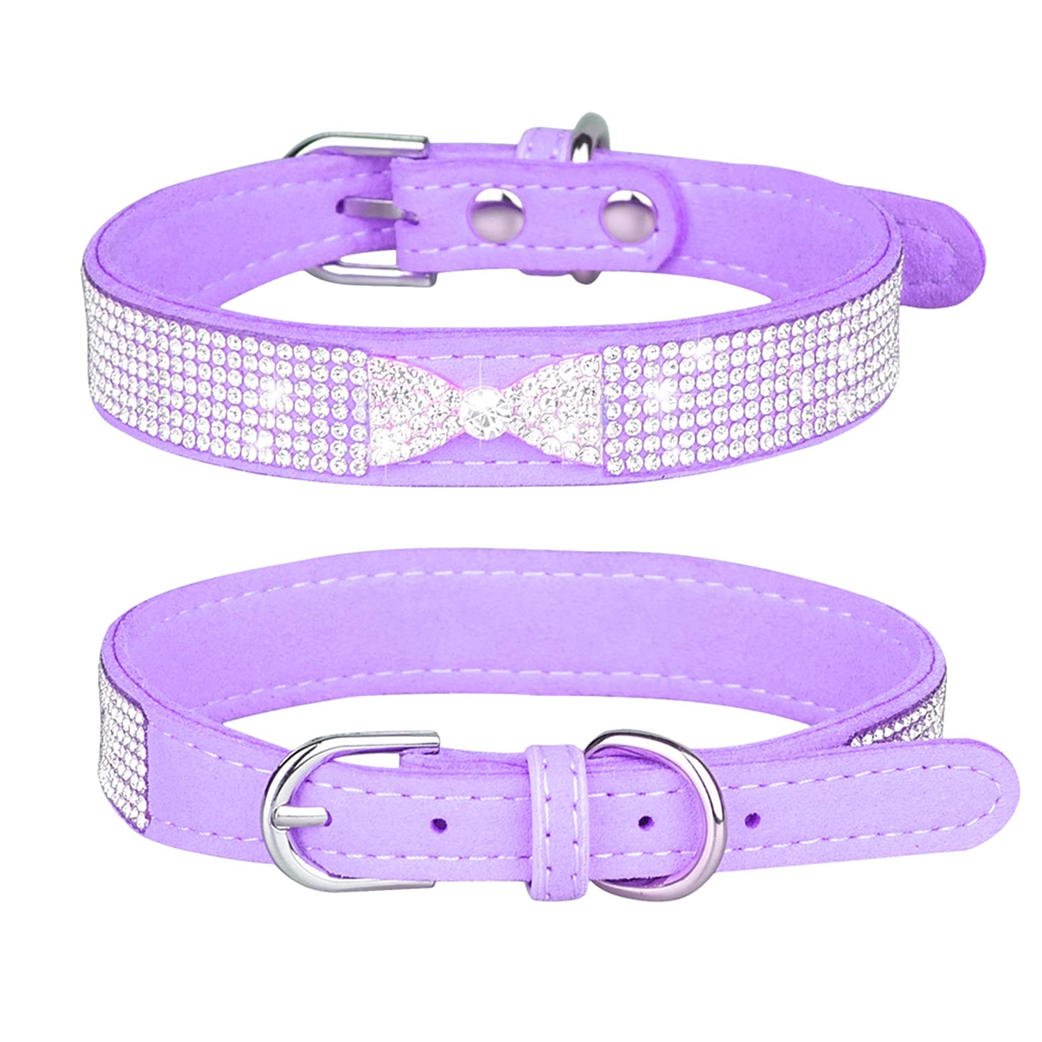 Haoyueer Rhinestone Dog Collar, Cute Dazzling Sparkling Soft Suede Leather Dog Cat Rhinestone Collar Crystal Diamond Pet Dog Puppy Collar (S, Purple-3)