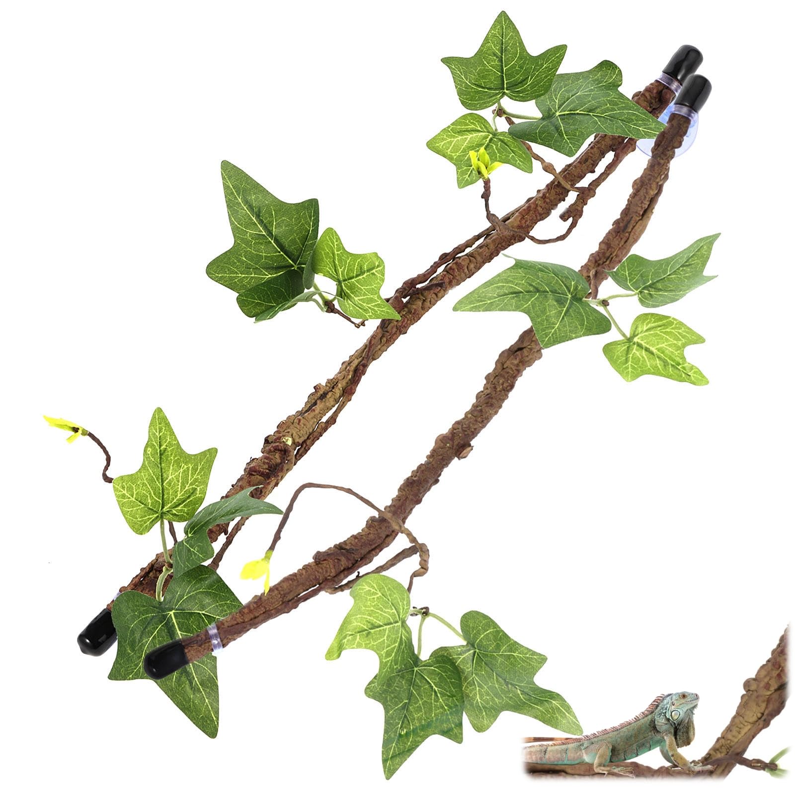 SOONHUA 2 PCS Reptile Corner Branch,Flexible Terrarium Hanging Plants Vines, Angle Branch Terrarium Plant Decorations With Suction Cup for Snake Lizard Bearded Dragons Gecko Climbing