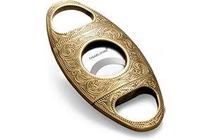 Hancigar Cigar Cutter, Stainless Steel Double Blade Sharp Guillotine Exquisite Carved Cigar Cutters (Color:Gold) Gifts for Men