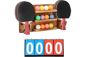 WAKUBON Ping Pong Paddle Holder Wall Mount Storage Rack - Table Tennis Racket Display Accessories Organizer - Holds 6 Paddles and 12 Balls - with Flip Scoreboard
