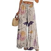 domirica Halloween Pants Women Drawstring Elastic Waist Wide Leg Pants Ladies Pumpkin Ghost Pajama Vintage Street Wear