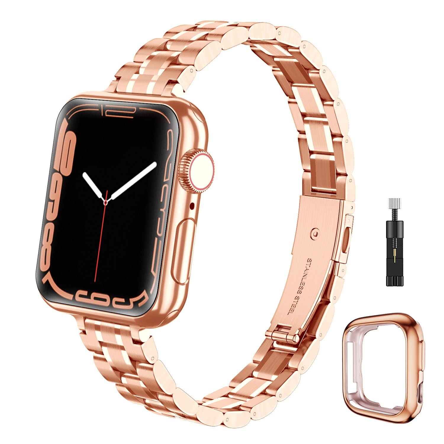 chuangshiji Compatible with Apple Watch Band 38mm 40mm 41mm, Women for iWatch Band Series 9/8/7/6/5/4/3/2/1/SE (S-Rose Gold, 38mm/40mm/41mm)
