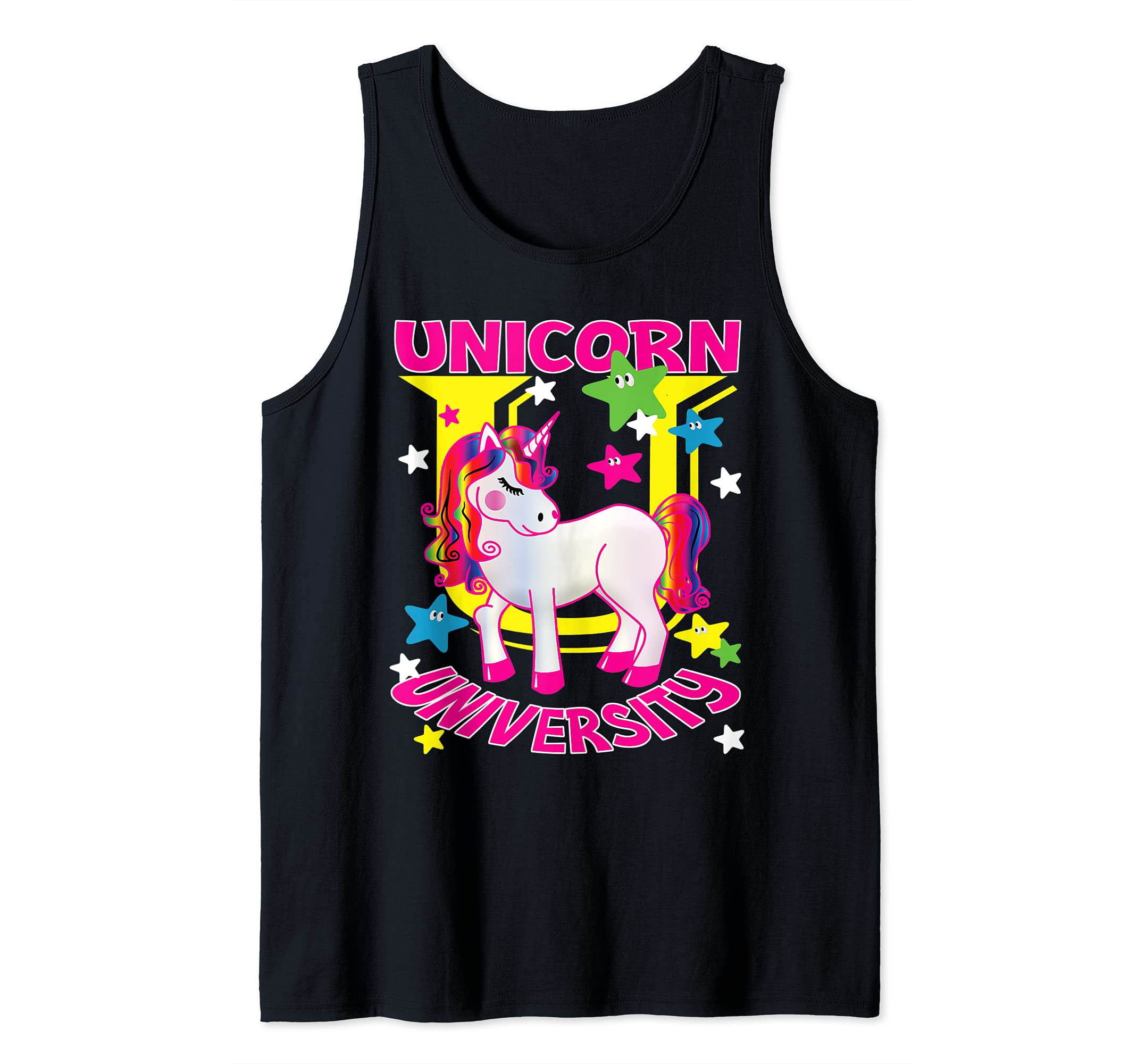 Cute Unicorn University Anime Chibi Rainbow Stars Tank Top
