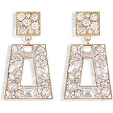 Canboer Elegant Rhinestone Rectangle Dangle Earrings Trendy Geometric Drop Statement Earrings Hypoallergenic for Women