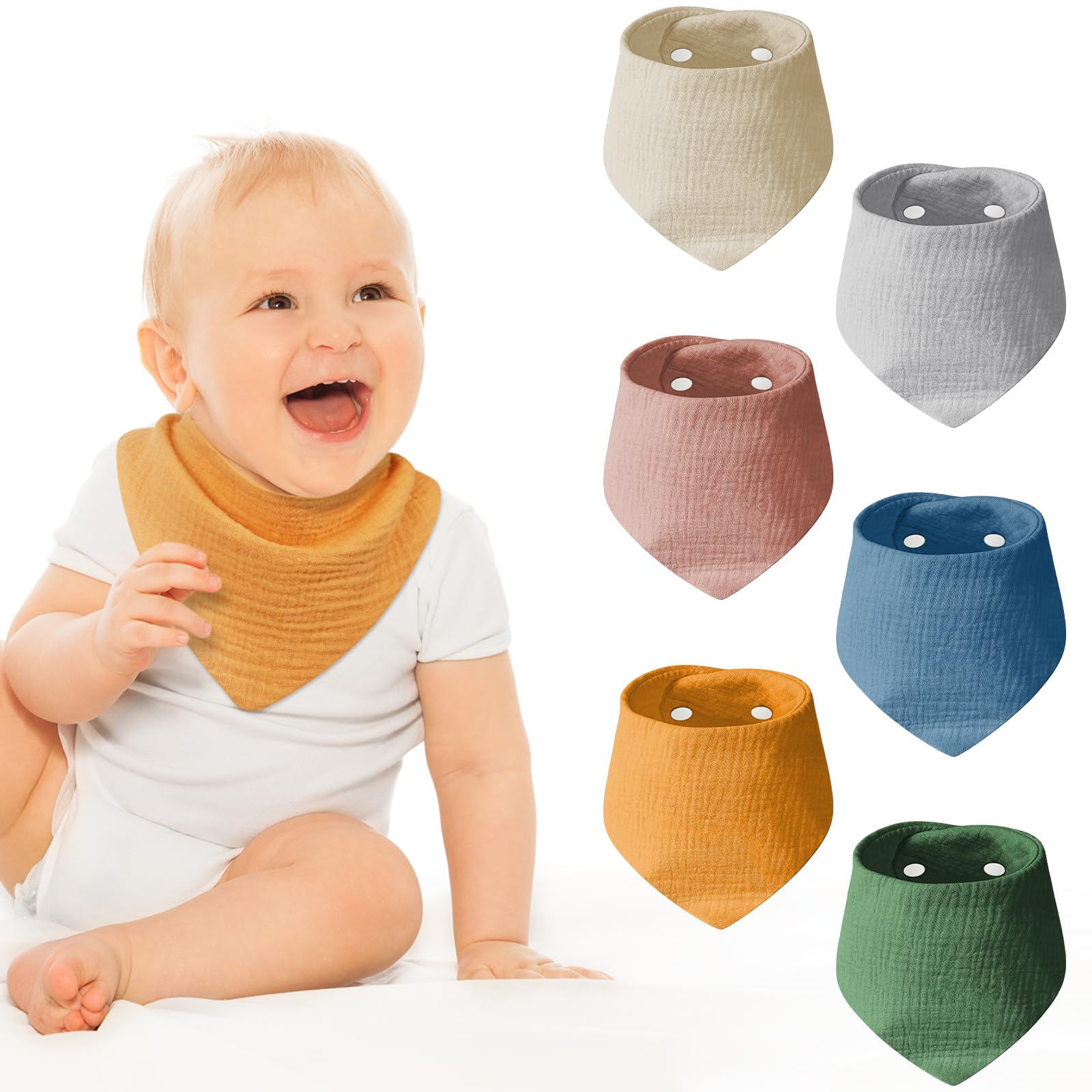 HOTUT Baby Bandana Dribble Bibs, 6pcs 100% Cotton Drool Bibs with Adjustable Snaps, Soft & Super Absorbent, Multicolor-6pcs, Unisex