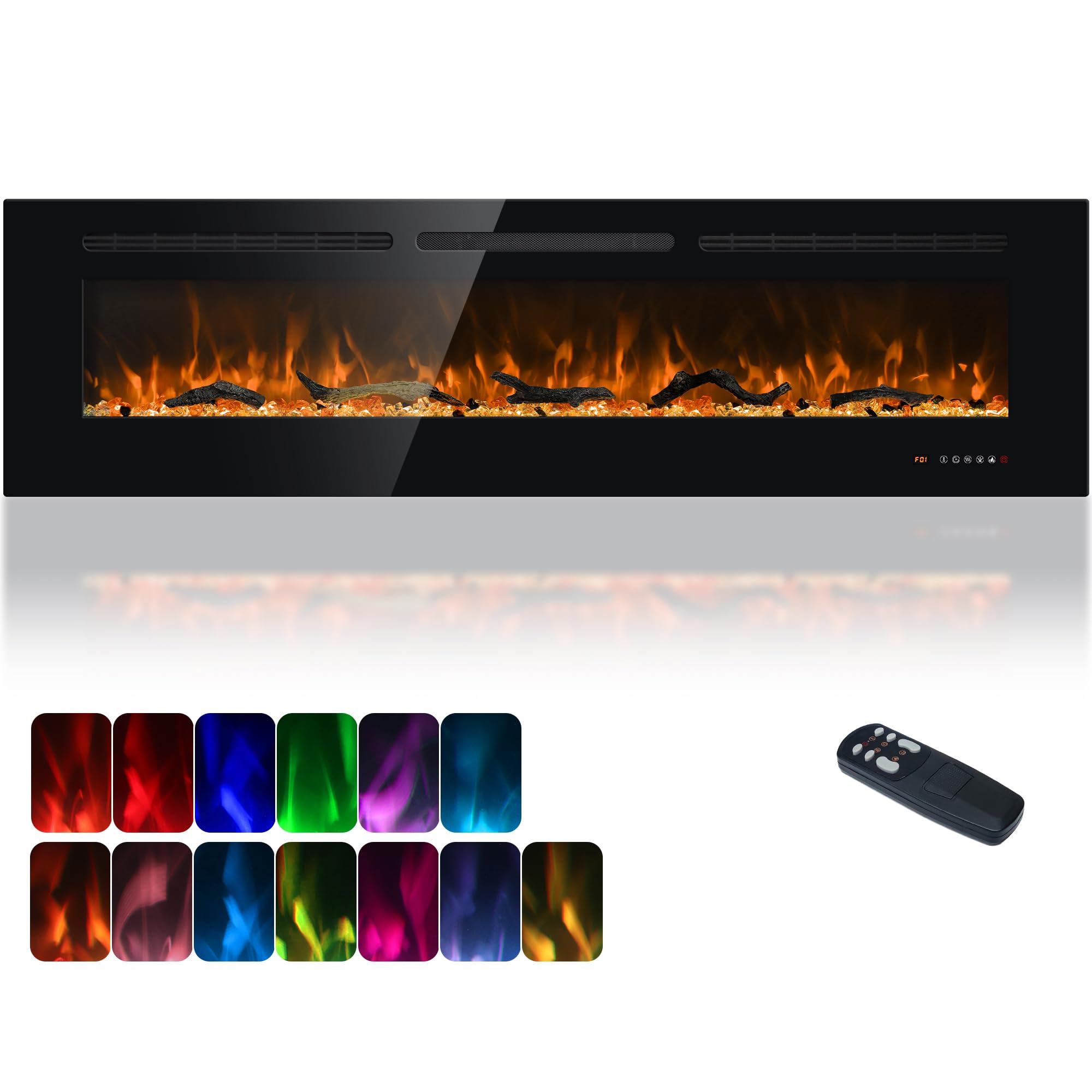 Photo 1 of **Factory Sealed** Carsynflame Electric Fireplace 65 in, Wall Mounted & Recessed Electric Fireplace Inserts, Remote & Touch Screen Control, 169 Flame Color Combinations, Timer& Thermostat Fireplace Heater, 1500W, Black