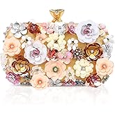 SilTriangle Clutch Purses for Women Flower Evening Bag 3D Floral Beaded Chain Strap Purses for Women Banquet Prom