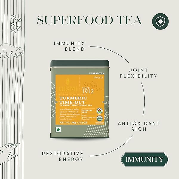 LUXMI ESTATES TURMERIC TIME-OUT HERBAL LOOSE TEA 100G PACK