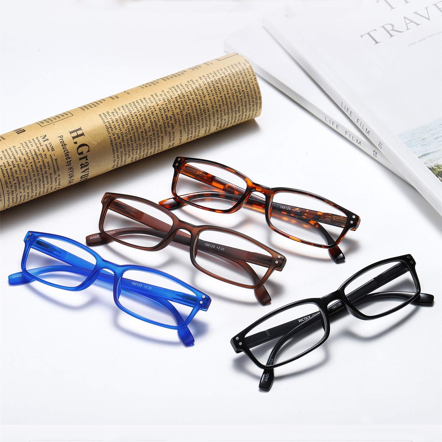 SOCTICK Reading Glasses 4-Pack Lightweight Spring Hinge Onepower Readers for Men and Women,+2.50: Health & Personal Care