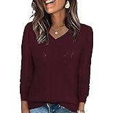 Ivicoer Womens Sweaters V Neck Long Sleeve Pullover Tops Hollow Out Fall Outfits Fashion Clothing 2025