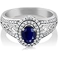 Gem Stone King 1.41 Cttw Blue Sapphire Engagement Ring For Women | 925 Sterling Silver | Center Stone: 6X4MM | Gemstone Birthstone | Wedding Anniversary Ring | Available In Size 5, 6, 7, 8, 9