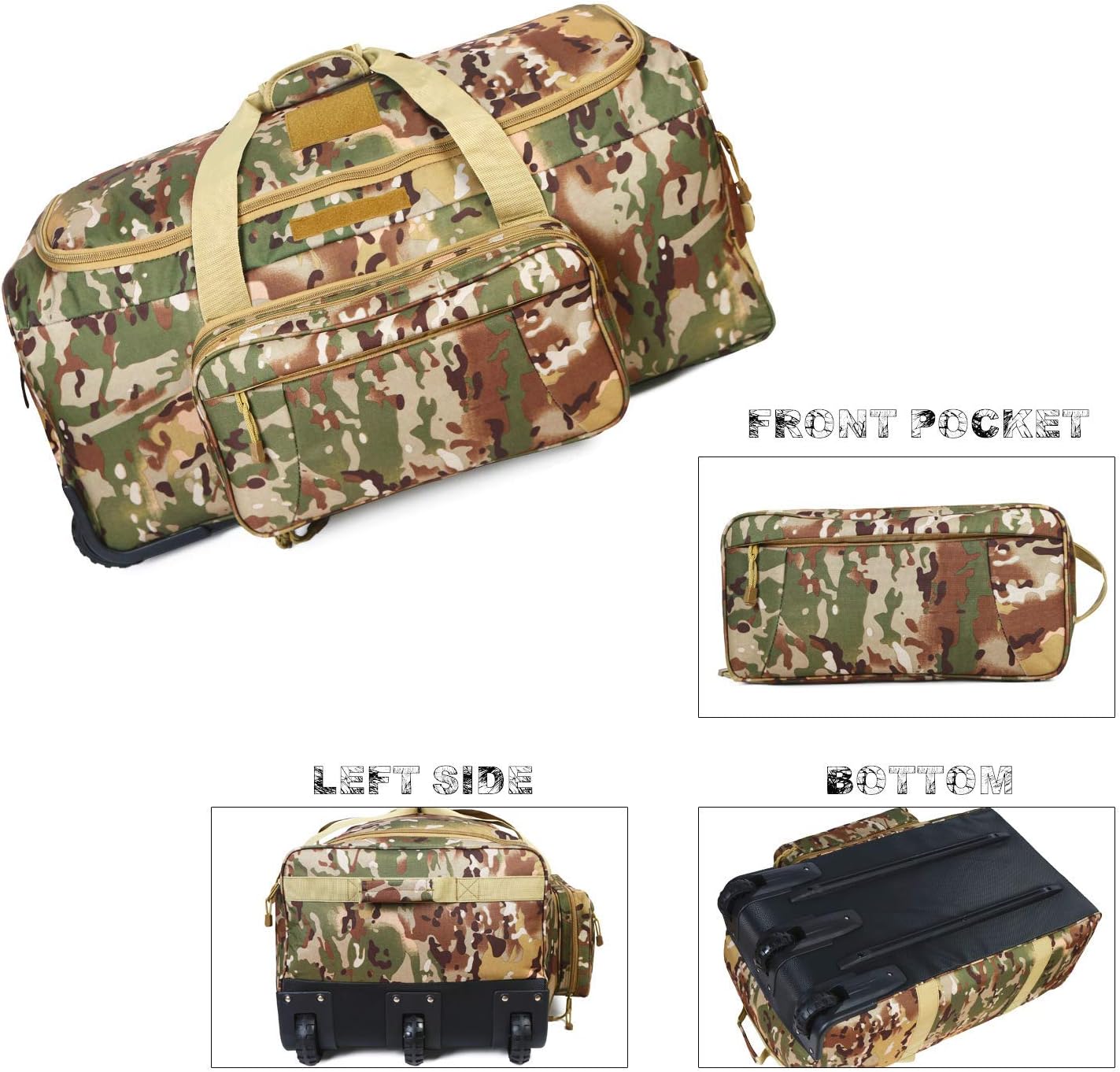 Military Tactical Wheeled Deployment Trolley Duffel Bag Heavy-Duty Camping Hiking Running Trekking (08360A Multicamo) : Sports & Outdoors