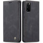 SINIANL for Samsung Galaxy S20 Vintage Leather Wallet Case, Black | Flip Folio Cover with Card Slots Cash Pocket Kickstand Magnetic Closure Protective Leather Phone Case for Galaxy S20