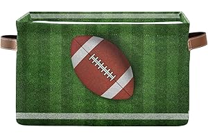AUUXVA American Football Field Storage Bins Basket, Sport Ball Theme Collapsible Storage Cube Rectangle Storage Box with Handles for Shelf Closet Nursery Bedroom Home Office 1 Pack