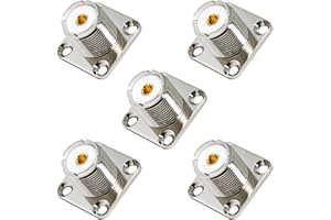RFADAPTER UHF Panel Mount, 5-Pack Female SO239 Chassis Mount 4-Hole Jack Flange Solder Cup RF Coax Connector for J Pole Antenna, 1/4 Wave Antenna, Ground Plane Antenna