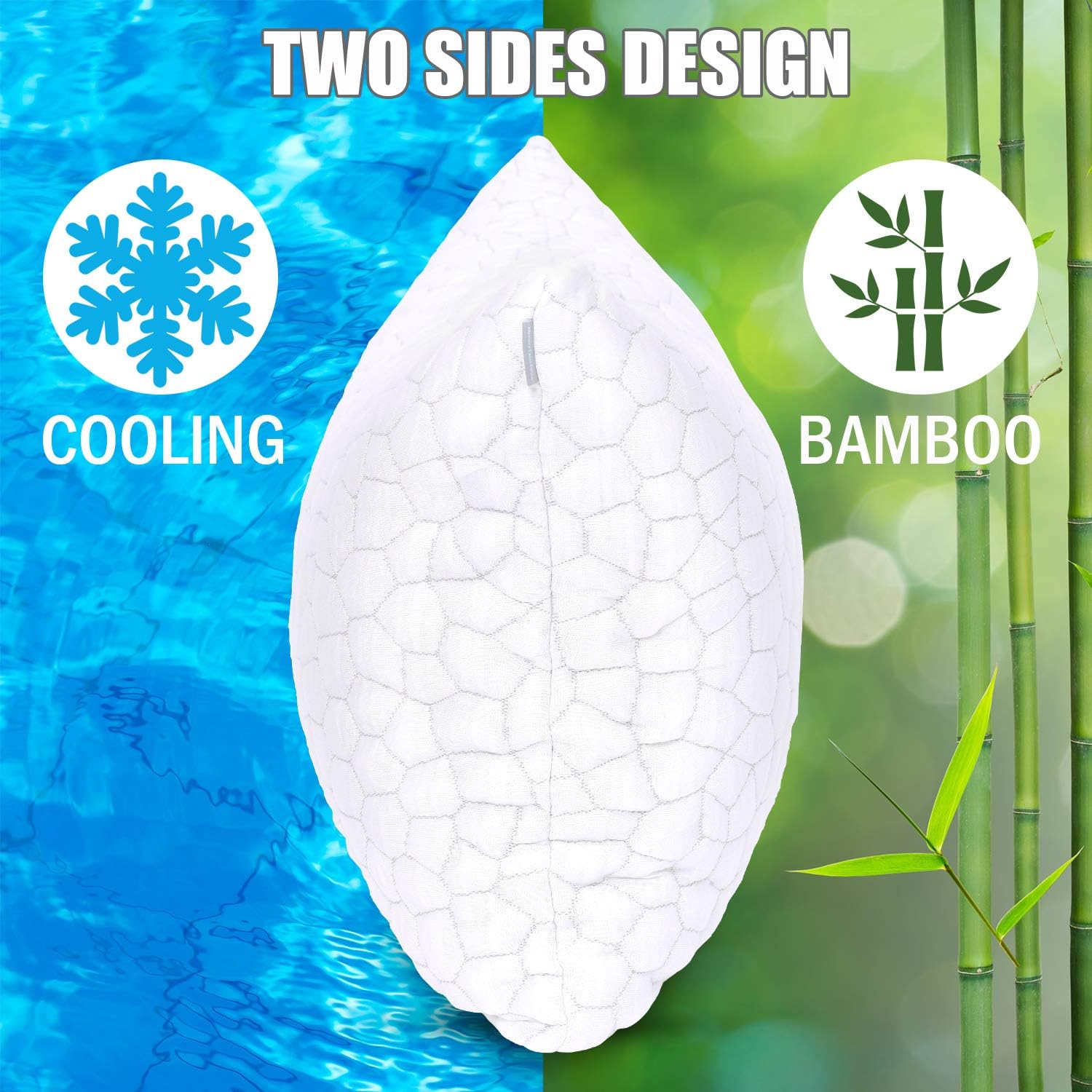 2-Pack Cooling Bed Pillows for Sleeping - Adjustable Gel Shredded Memory Foam Pillow - Hypoallergenic Bamboo Pillows for Side Back Sleepers + Washable Removable Cover Queen Size: Home & Kitchen