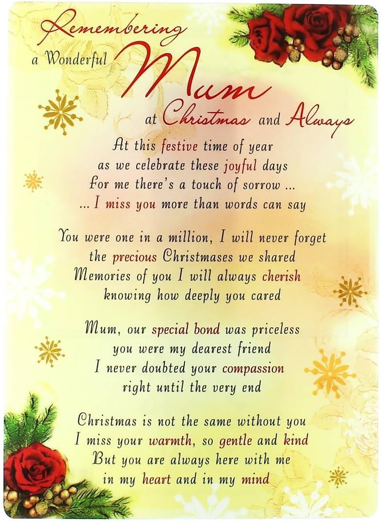 Loving Memory Christmas Graveside Memorial Card  Wonderful Mum 6.5" x