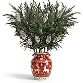 Yuxung 24 Pcs 23 Inch Christmas Realistic Norfolk Pine Branch Set with Pine Cones Stems Artificial Green Plants Branches Faux Greenery Stem Fake Cedar Picks for Vase DIY Garland Wreath Home Decor