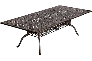 LEISU 87 Inches Cast Aluminum Rectangle Table, All-Weather Cast Aluminum Patio Table with Umbrella Hole, 6-8 Person Outdoor Dining Elizabeth Table for Garden, Backyard and Poolside (Bronze)