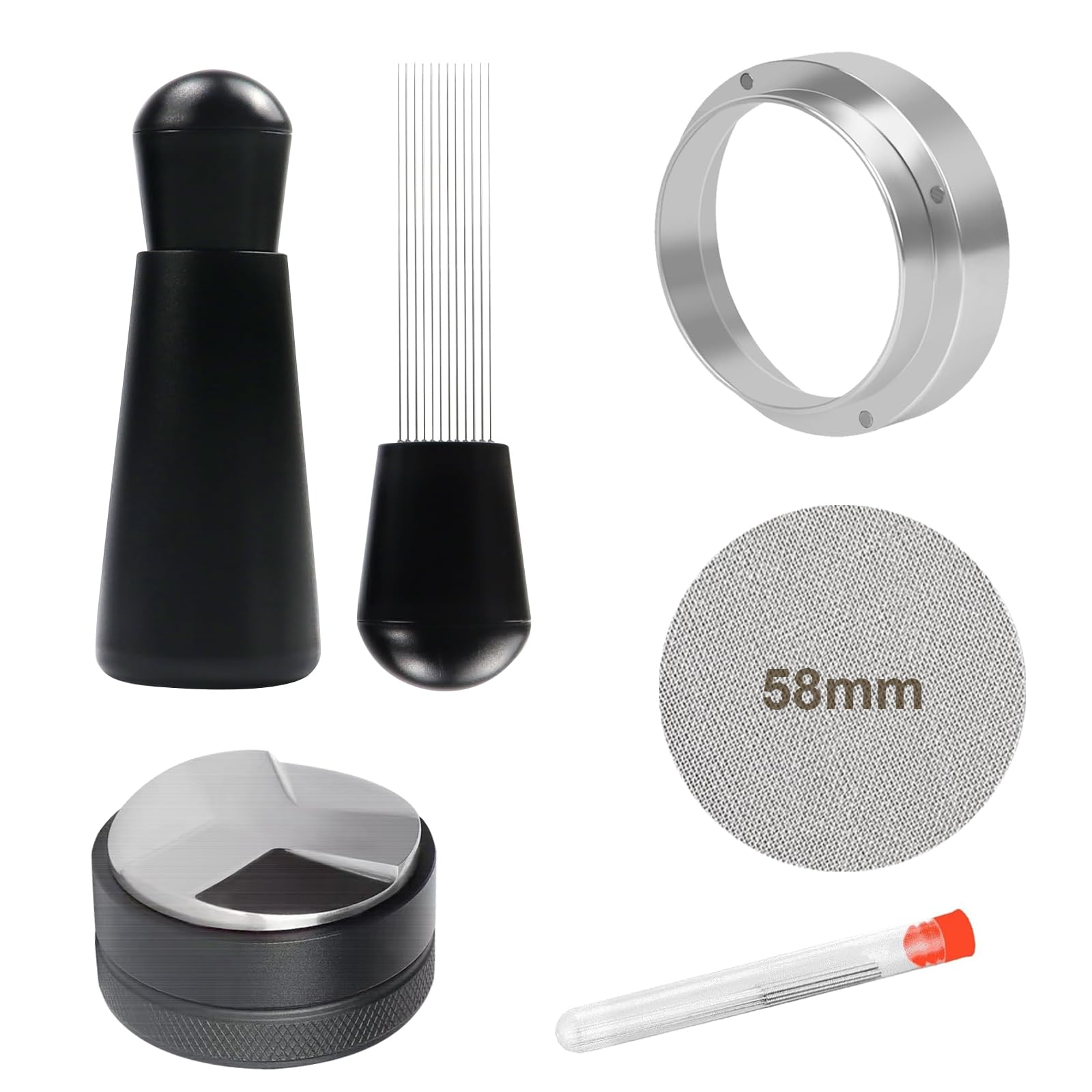 Photo 1 of 58mm Espresso Accessories Kit, Espresso Distributor, Dosing Funnel and Puck Screen Set, WDT Tool Espresso, Coffee Tamper Espresso Machine Accessories for 58 mm Portafilter Barista Tools