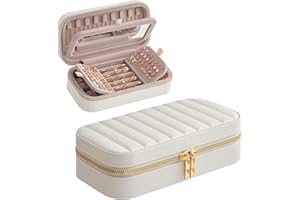 SONGMICS HOME ANAH Collection - Travel Jewelry Case, Small Jewelry Box Organizer with Mirror, 10.5 x 20.5 x 6 cm, PU Surface 