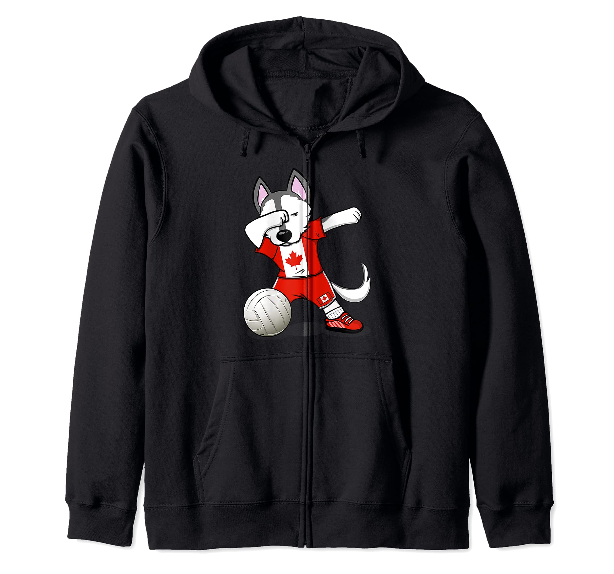 Dabbing Husky Canada Volleyball Fans Jersey Canadian Flag Zip Hoodie