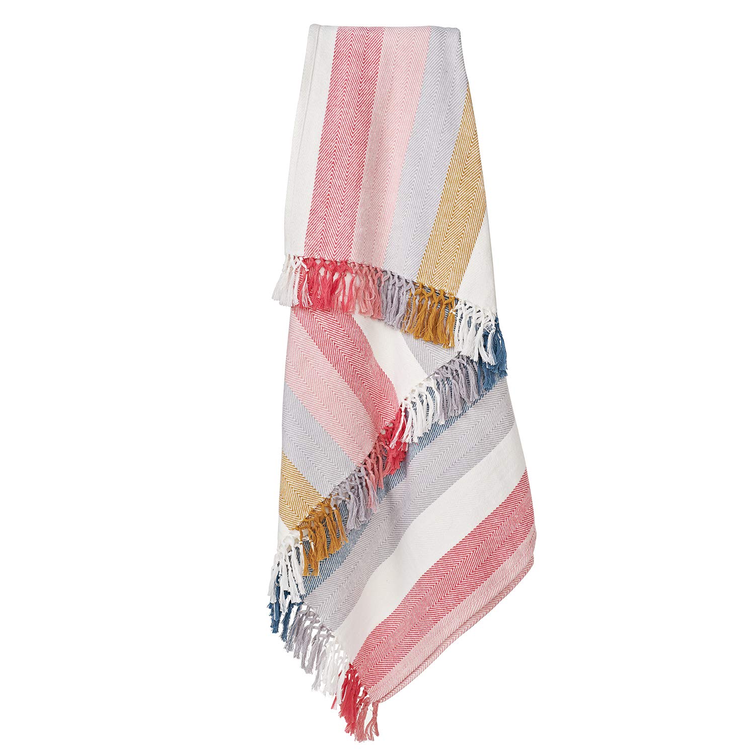 MOTINI Striped Throw Blanket 100% Turkish Cotton Handmade Brushed Fringed Multi-Colored Herringbone Decorative Soft Cozy Modern Throw Blanket for Bed Couch Sofa Office Chair,50\