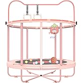 Gardenature 60" Kids Trampoline Indoor, 5ft Toddler Mini Trampoline with Basketball Hoop, Gymnastics Bar, Rings, Christmas Toys Birthday Gifts for Girls Boys Age 3-8, Pink