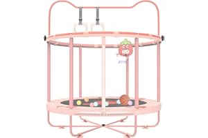 Gardenature 60" Kids Trampoline Indoor, 5ft Toddler Mini Trampoline with Basketball Hoop, Gymnastics Bar, Rings, Christmas Toys Birthday Gifts for Girls Boys Age 3-8