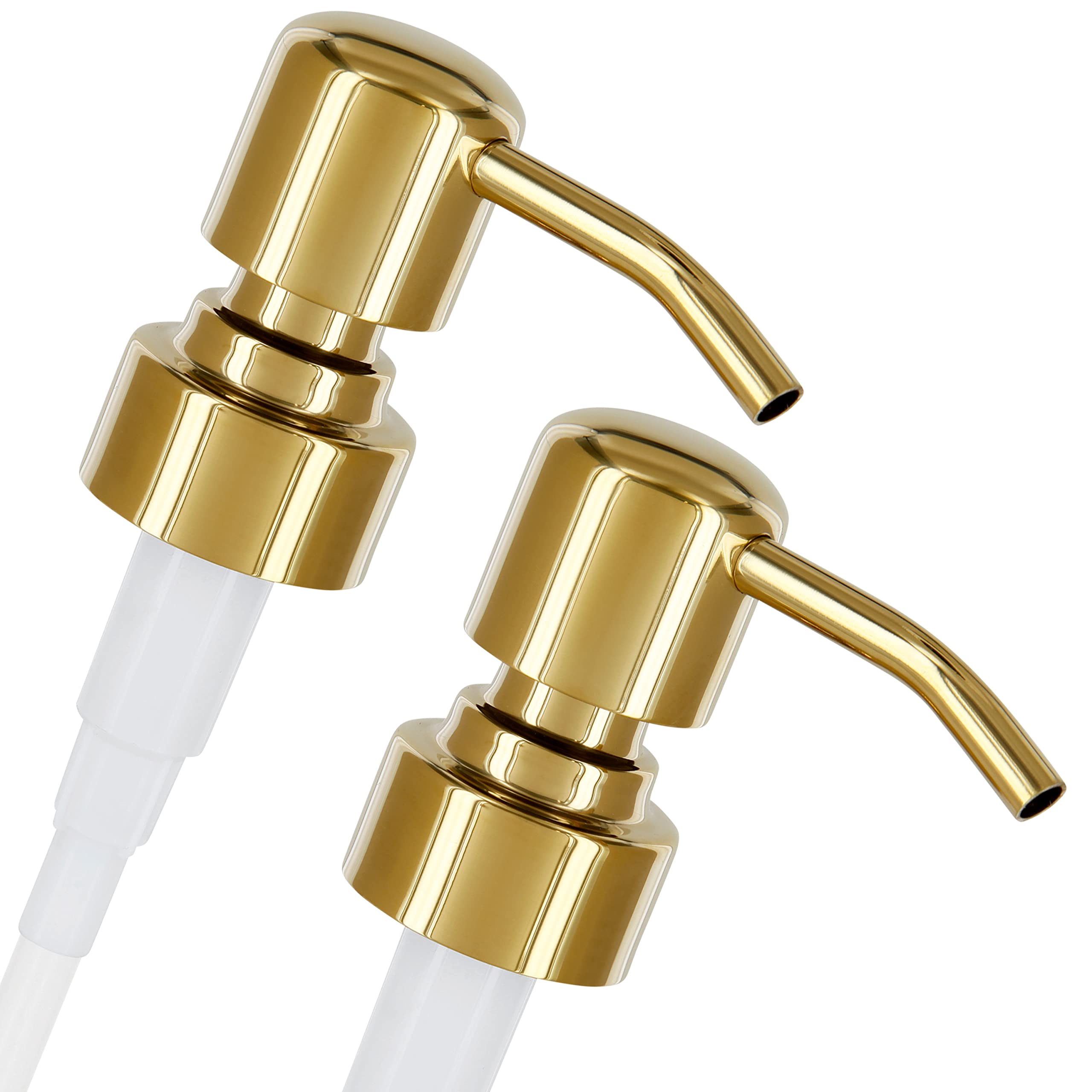 ALTGLAS 2 Pcs Soap Dispenser Pump Head 'Zagreb' - Spare Replacement for Standard Neck Size - 26-28 mm Thread From Stainless Steel (Gold Shiny)