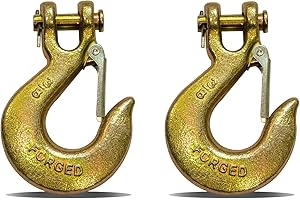 HENBOW 3/8" Chain Hooks,Clevis Slip Hooks with Safety Latch,7100LBS Work Load Limited Capacity,Yellow Zinc G70 Alloy Forged Steel Tow Grab Hook Heavy Duty for Trailer Truck Transport(2 Pack)