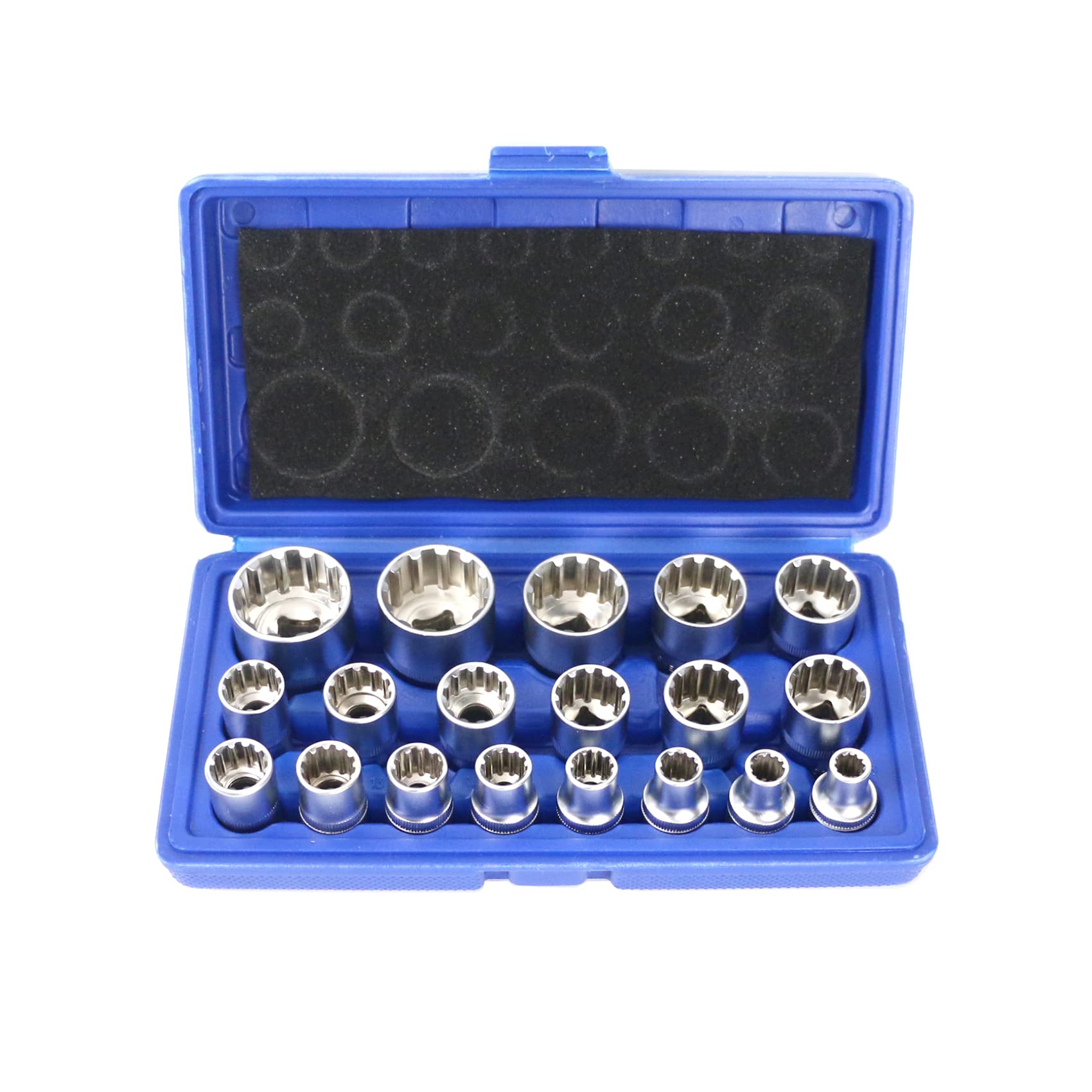 Photo 1 of 19 Pcs Spline Socket Set Metric, 12 Point Socket Set 1/2" Drive, 8-32mm Cr-V Spline Socket with Case