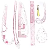 Metric Sewing Ruler, 6 Pieces French Curve Ruler for Pattern Making, Dress Makers Ruler Fashion Clear Sewing Ruler Set with T