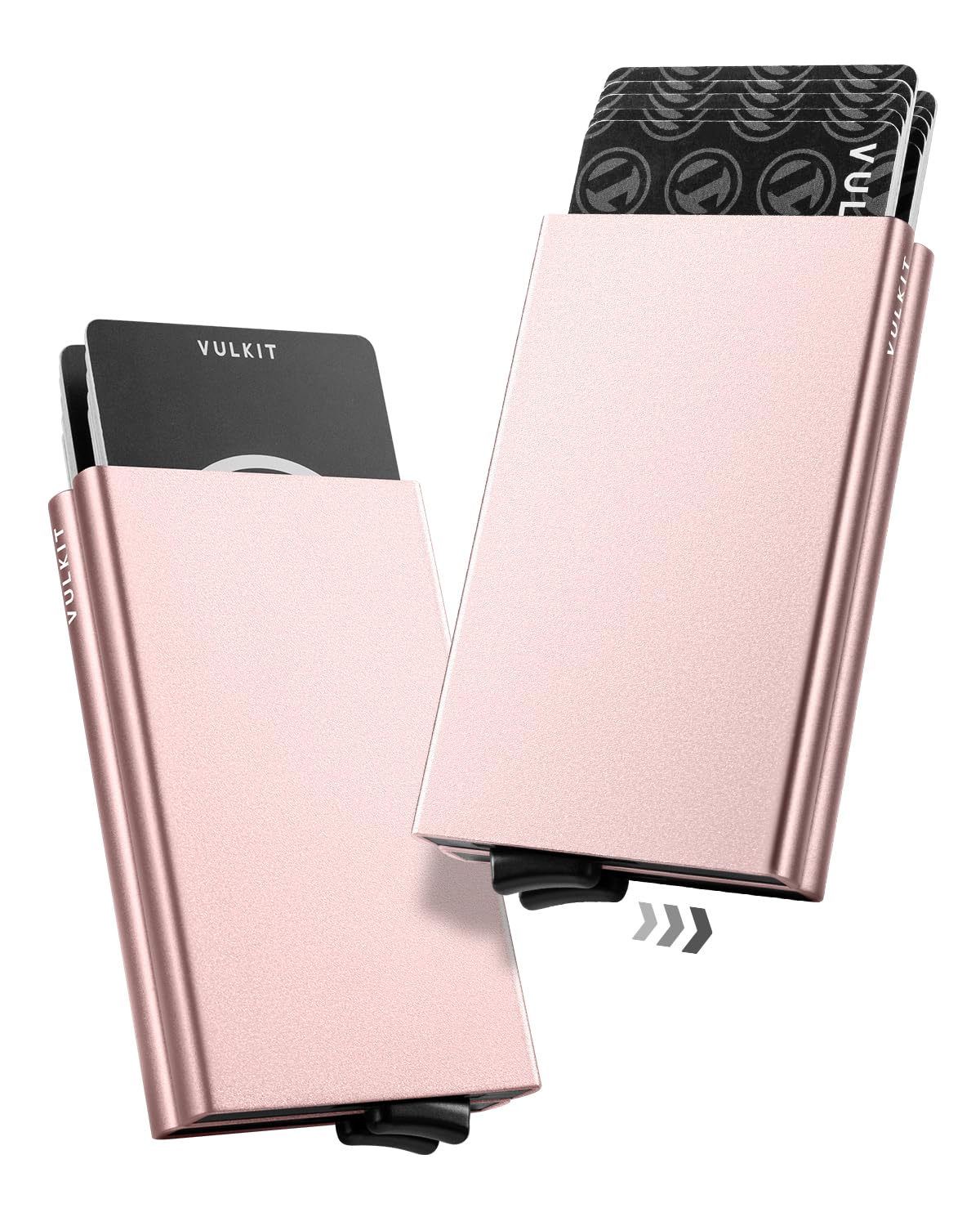 VULKIT Credit Card Holder RFID Protection, Pop Up Metal Card Holder with Double Card Cases Slim Smart Wallet for 10 Cards, Rose Gold