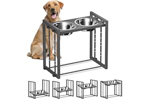 PAWTNERS Elevated Dog Bowls for Medium Breed: 4 Height Adjustable Raised Dog Bowl Feeder Station with 2 Stainless Steel Bowls, Grey